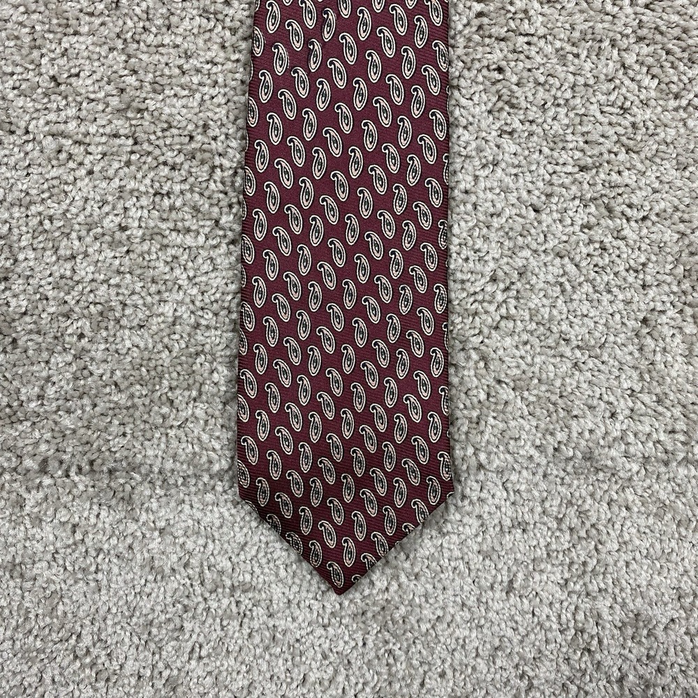 Polo Ralph Lauren Mens Silk Paisley Necktie Burgundy Navy Blue USA Made 56x3.75